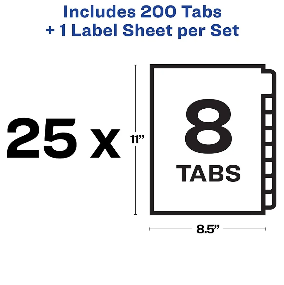 Avery Index Maker Unpunched Paper Dividers with Print & Apply Label Sheets, 8 Tabs, White, 25 Sets/Pack (11444)