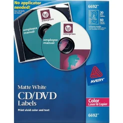 Avery Laser Media Labels, White Matte, 30 Disc and 60 Spine Labels/Pack (6692)
