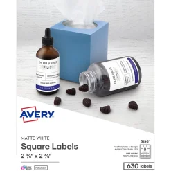 Avery Laser/Inkjet Media Labels, 2-3/4" x 2-3/4", White, 9 Labels/Sheet, 70 Sheets/Box (5196)