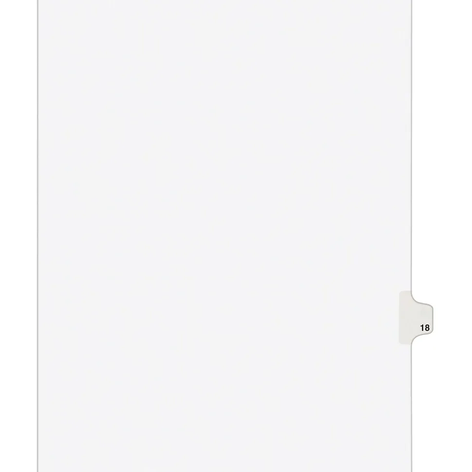 Avery Legal Pre-Printed Paper Dividers, Side Tab #18, White, Avery Style, Letter Size, 25/Pack (01018)