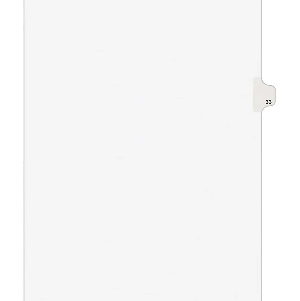 Avery Legal Pre-Printed Paper Dividers, Side Tab #33, White, Avery Style, Letter Size, 25/Pack (01033)