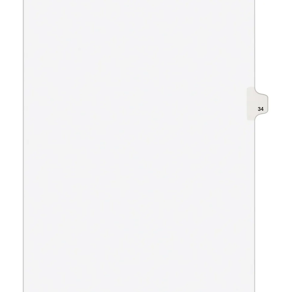 Avery Legal Pre-Printed Paper Dividers, Side Tab #34, White, Avery Style, Letter Size, 25/Pack (01034)