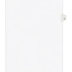 Avery Legal Pre-Printed Paper Dividers, Side Tab #31, White, Avery Style, Letter Size, 25/Pack (01031)