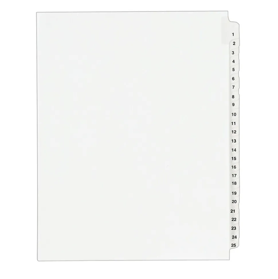 Avery Legal Pre-Printed Paper Divider Collated Set, 1-25 Tabs, White, Avery Style, Letter Size (01330)