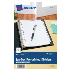Avery Pre-Printed Mini Paper Dividers, Jan-Dec Tabs, White (11315)
