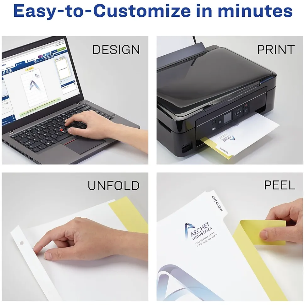 Avery Print-On Paper Dividers, 8 Tabs, White, 5 Sets/Pack (11552)