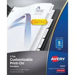 Avery Print-On Paper Dividers, 5 Tabs, White (11511)