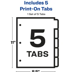 Avery Print-On Paper Dividers, 5 Tabs, White (11511)