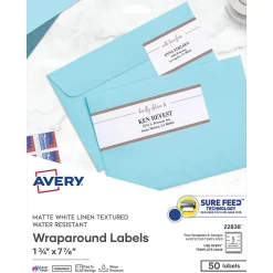 Avery Print-to-the-Edge Laser/Inkjet Wraparound Labels, 7.85" x 1.75", Textured White, 50/Pack (22838)