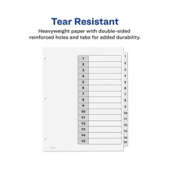 Avery Ready Index Table of Contents Paper Dividers, 1-15 Tabs, White, 6 Sets/Pack (11825)