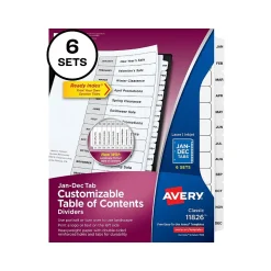 Avery Ready Index Table of Contents Paper Dividers, Jan-Dec Tabs, White, 6 Sets/Pack (11826)