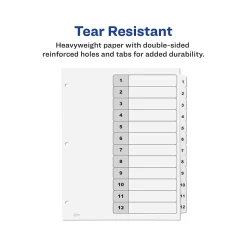 Avery Ready Index Table of Contents Paper Dividers, 1-12 Tabs, White, 6 Sets/Pack (11824)