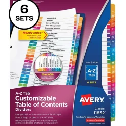 Avery Ready Index Table of Contents Pre-Printed Paper Divider, A-Z Tabs , Multicolor, 6 Sets (11832)