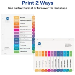 Avery Ready Index Table of Contents Pre-Printed Monthly Paper Divider, Jan-Dec, Multicolor, 6 Sets (11830)
