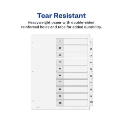 Avery Ready Index Table of Contents Paper Dividers, 1-10 Tabs, White, 6 Sets/Pack (11823)