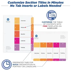 Avery Ready Index Table of Contents Paper Dividers, 1-5 Tabs, Multicolor (11131)