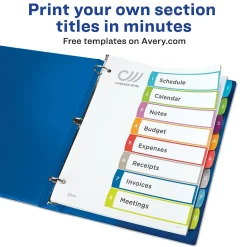 Avery Ready Index Table of Contents Paper Dividers, 1-8 Tabs, Contemporary Multicolor (11841)