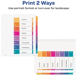 Avery Ready Index Table of Contents Extra-Wide Paper Dividers, 1-8 Tab, Multicolor (11163)