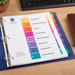 Avery Ready Index Table of Contents Extra-Wide Paper Dividers, 1-8 Tab, Multicolor (11163)