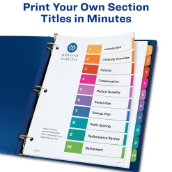 Avery Ready Index Table of Contents Extra-Wide Paper Dividers, 1-10 Tab, Multicolor (11165)