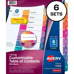 Avery Ready Index Table of Contents Pre-Printed Numeric Paper Divider, 8 Tabs, Multicolor, 6 Sets (11186)