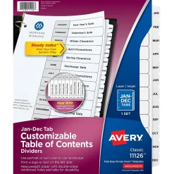 Avery Ready Index Table of Contents Paper Dividers, Jan-Dec Tabs, White (11126)