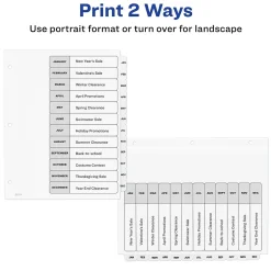 Avery Ready Index Table of Contents Paper Dividers, Jan-Dec Tabs, White (11126)