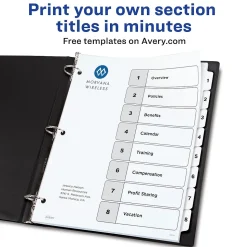 Avery Ready Index Table of Contents Paper Dividers, 1-8 Tabs, White (11132)