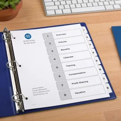 Avery Ready Index Table of Contents Paper Dividers, 1-8 Tabs, White (11132)