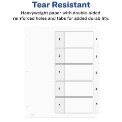Avery Ready Index Table of Contents Paper Dividers, 1-5 Tabs, White (11130)