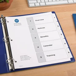 Avery Ready Index Table of Contents Paper Dividers, 1-5 Tabs, White (11130)