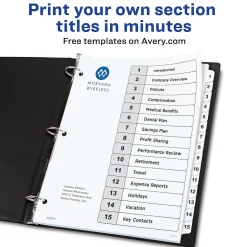 Avery Ready Index Table of Contents Paper Dividers, 1-15 Tabs, White (11142)