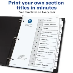Avery Ready Index Table of Contents Paper Dividers, 1-12 Tabs, White (11140)