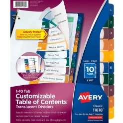 Avery Ready Index Table of Contents Plastic Dividers, 1-10 Tabs, Multicolor (11818)