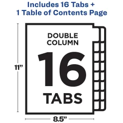 Avery Ready Index Table of Contents Double Column Paper Dividers, 1-16 Tabs, Multicolor (11320)