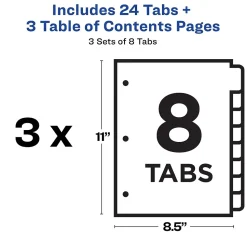 Avery Ready Index Table of Contents EcoFriendly Paper Dividers, 1-8 Tabs, Multicolor, 3 Sets/Pack (11081)