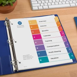 Avery Ready Index Table of Contents EcoFriendly Paper Dividers, 1-8 Tabs, Multicolor, 3 Sets/Pack (11081)