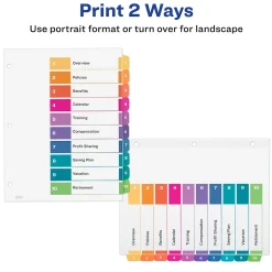 Avery Ready Index Table of Contents EcoFriendly Paper Dividers, 1-10 Tabs, Multicolor, 3 Sets/Pack (11082)