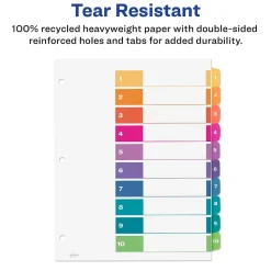 Avery Ready Index Table of Contents EcoFriendly Paper Dividers, 1-10 Tabs, Multicolor, 3 Sets/Pack (11082)