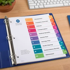 Avery Ready Index Table of Contents EcoFriendly Paper Dividers, 1-10 Tabs, Multicolor, 3 Sets/Pack (11082)