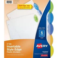 Avery Style Edge Insertable Plastic Dividers, 5-Tab, Assorted, 120/Carton