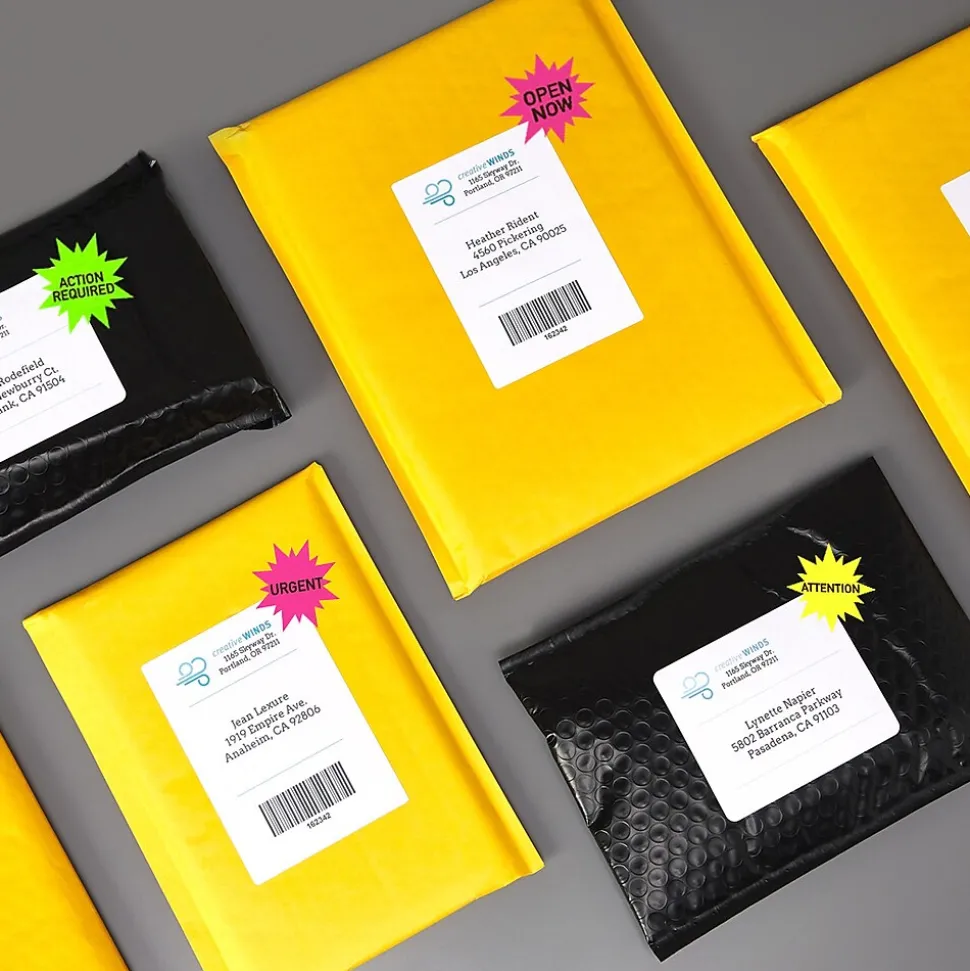 Avery Sure Feed Laser Burst Label, 2 1/4" Dia, Assorted Neon, 180 Labels/Pack (5995)