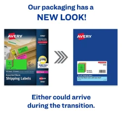 Avery Sure Feed Laser Shipping Labels, 2"x 4", Assorted Neon, 500 Labels/Box (5956)