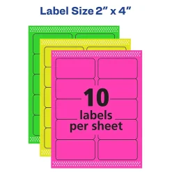 Avery Sure Feed Laser/Inkjet ID Labels, 2 x 4, Assorted Neon, 120 Labels/Pack (6481)