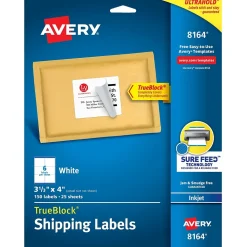 Avery TrueBlock Inkjet Shipping Labels, 3-1/3" x 4", White, 150 Labels/Pack (8164)