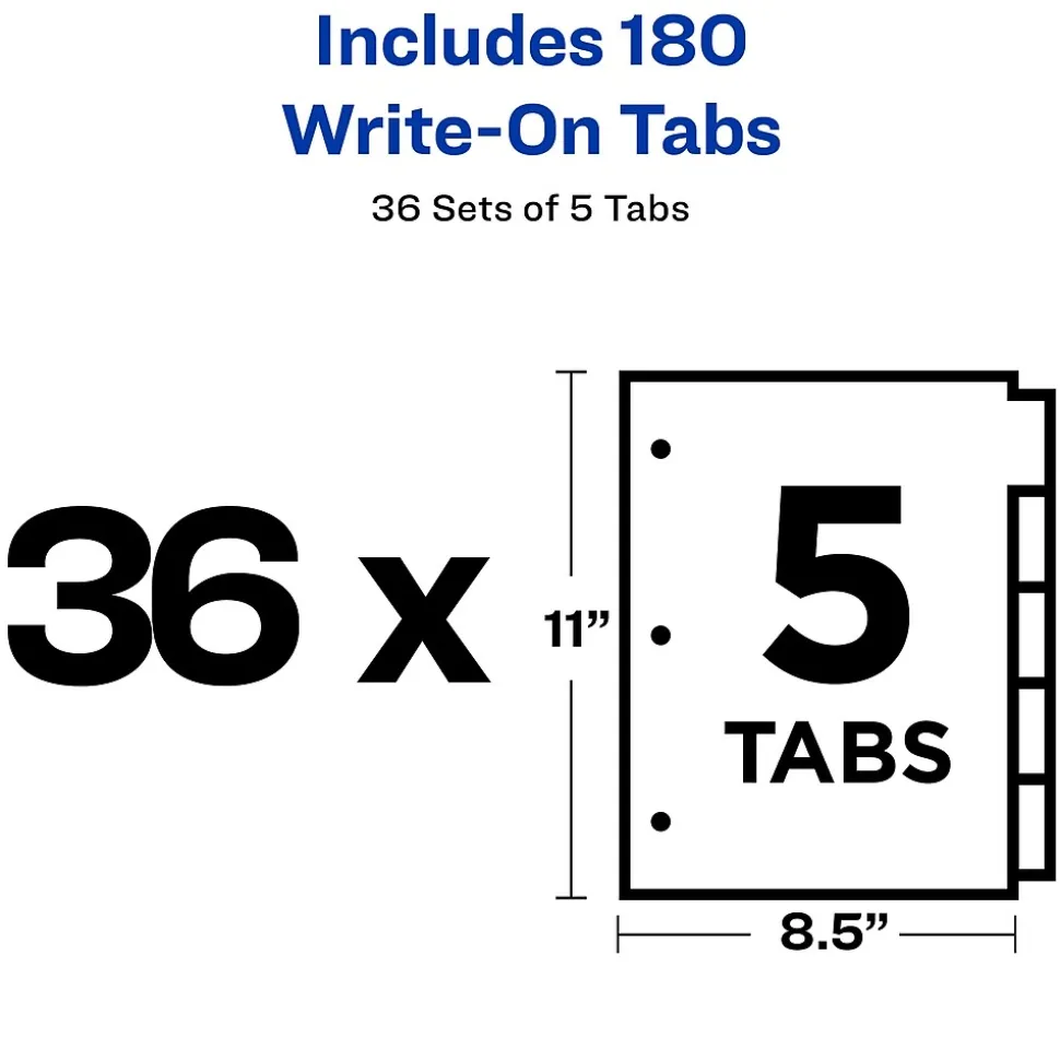Avery Write & Erase Paper Dividers, 5 Tabs, White, 36 Sets/Box (11506)