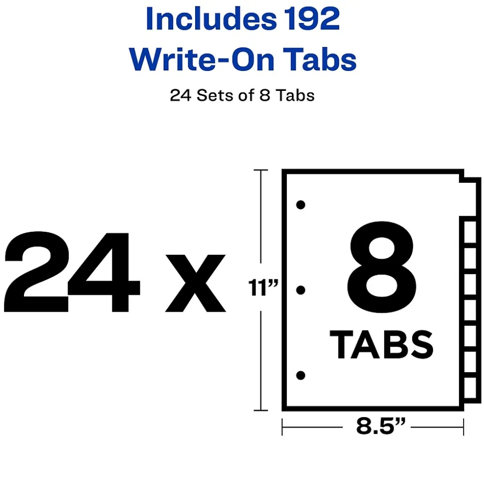 Avery Write & Erase Paper Dividers, 8 Tabs, White, 24 Sets/Box (11507)