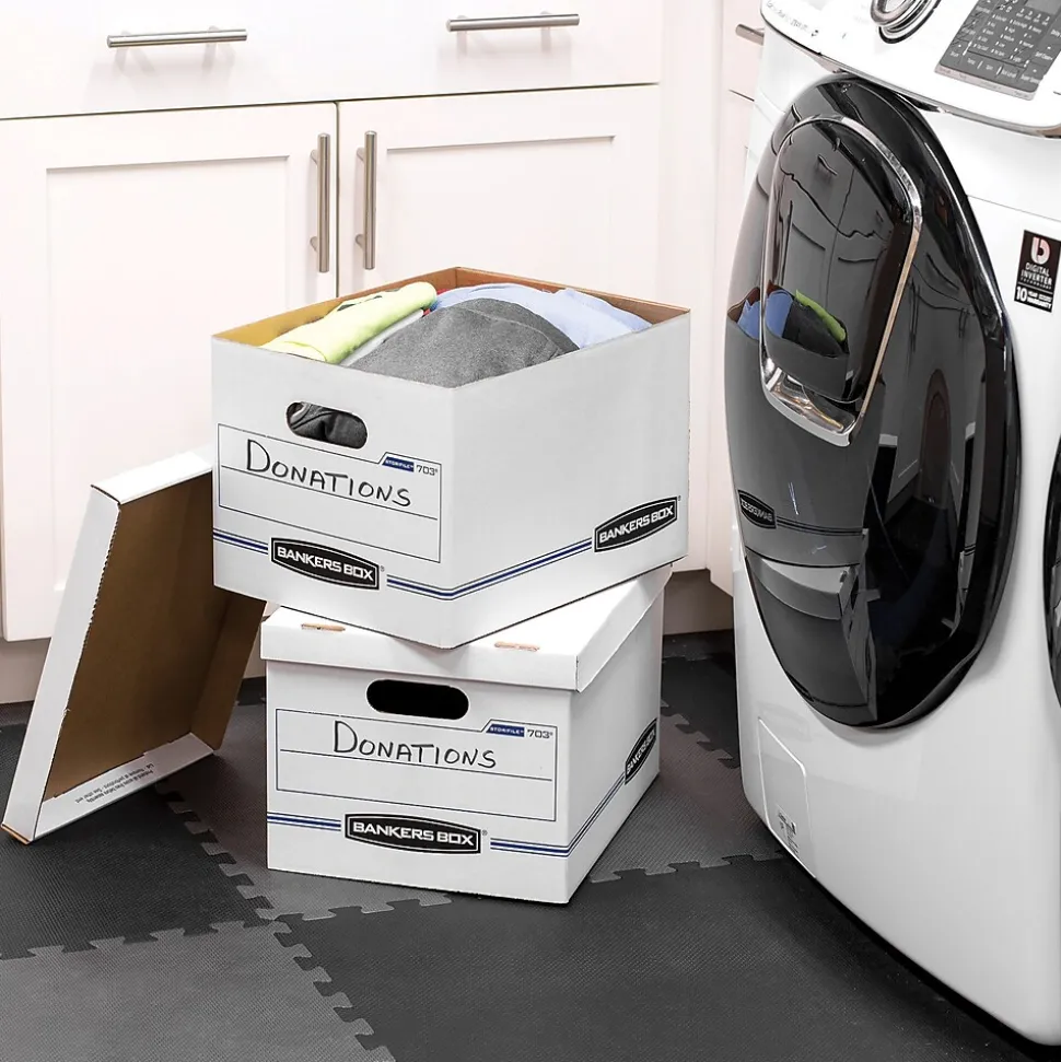 Bankers Box Easylift Corrugated File Storage Boxes, Lift-Off Lid, Letter/Letter Size, White/Blue, 12/Ct (0006301)