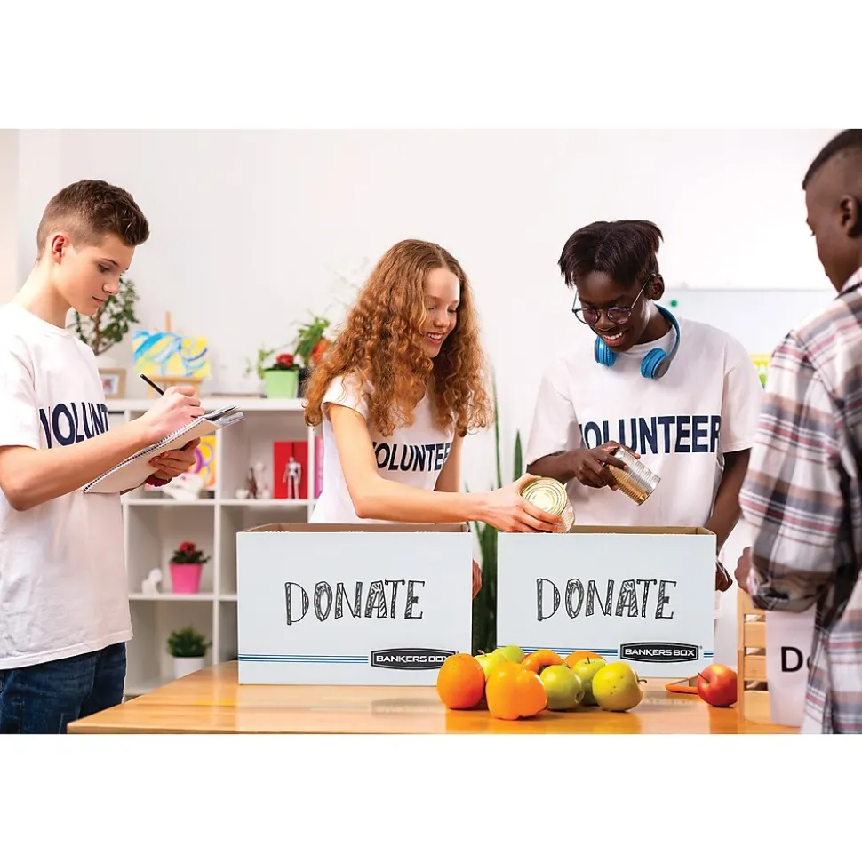 Bankers Box Easylift Corrugated File Storage Boxes, Lift-Off Lid, Letter/Letter Size, White/Blue, 12/Ct (0006301)