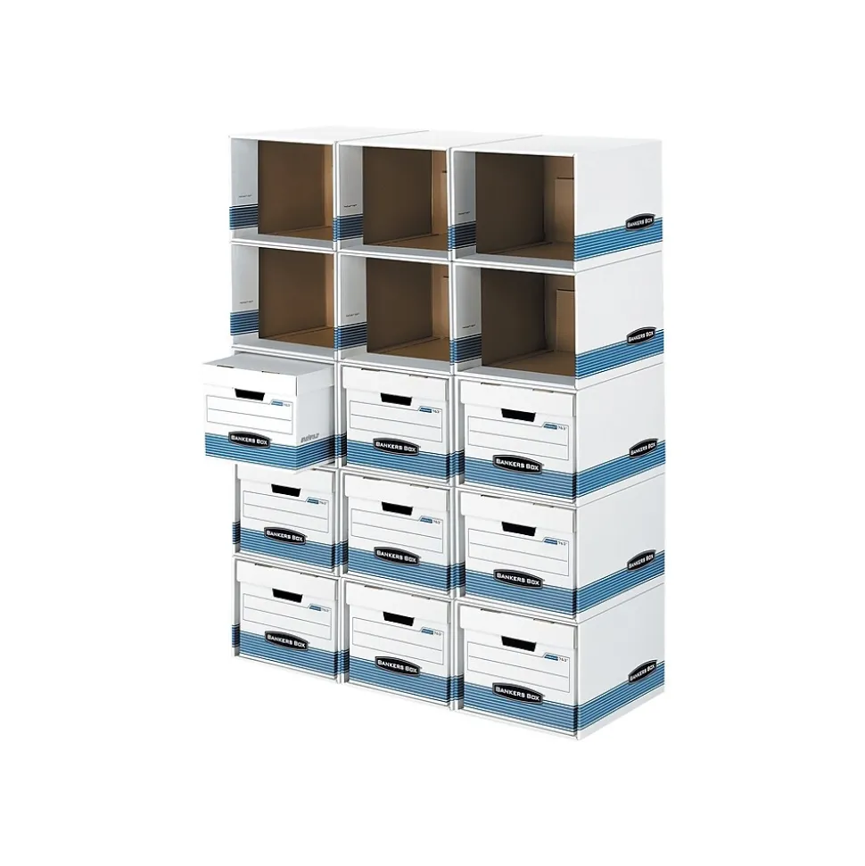 Bankers Box File/Cube™ Quick Set-Up Corrugated File Storage Box Shells, Letter/Legal Size, White/Blue, 6/Carton (0162601)